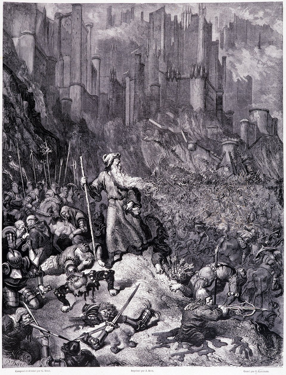 Les battailles, plate IX - Illustration by Gustave Dore (1832-1883), for La legende du Jeif wandering by Pierre Dupont, edition Librairie du magasin picturesque, Paris 1862 作者 古斯塔夫·多尔（Gustave Dore）