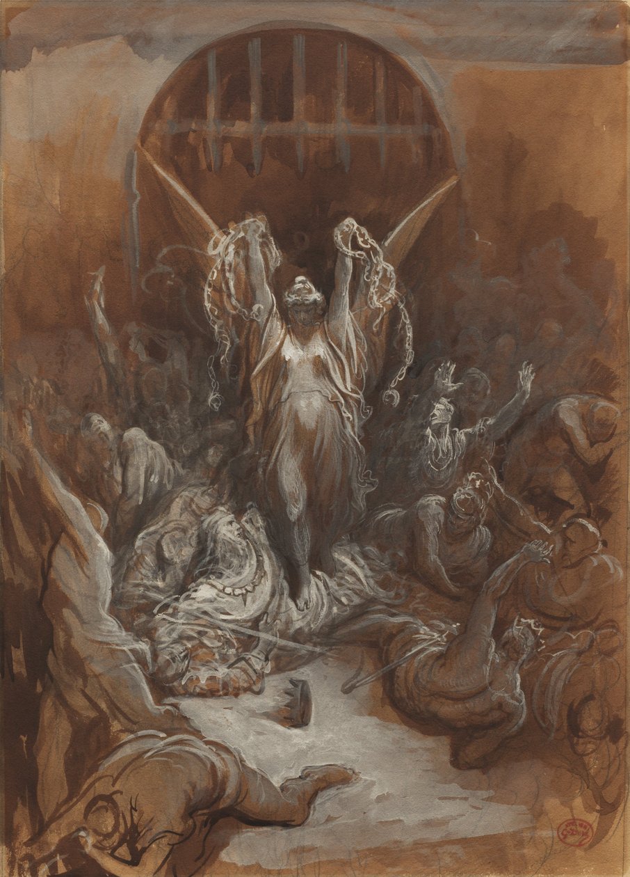 自由，c。 1865-1875（棕色水洗和灰色和白色水粉石墨） 作者 古斯塔夫·多尔（Gustave Dore）