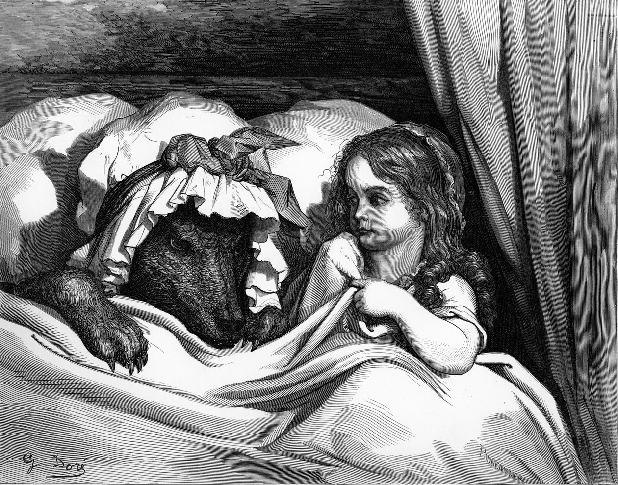 小红帽，古斯塔夫-多雷的版画。 作者 古斯塔夫·多尔（Gustave Dore）