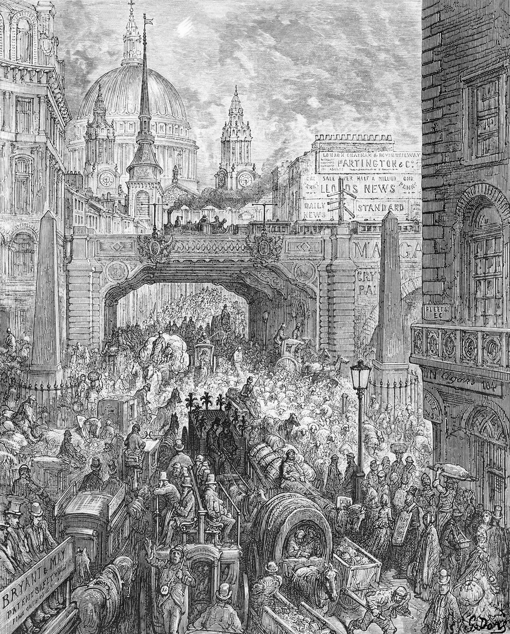 Ludgate Hill，来自&39;伦敦，一个朝圣&39;，由William Blanchard Jerrold（1826-94）酒吧撰写。 1872年（雕刻） 作者 古斯塔夫·多尔（Gustave Dore）