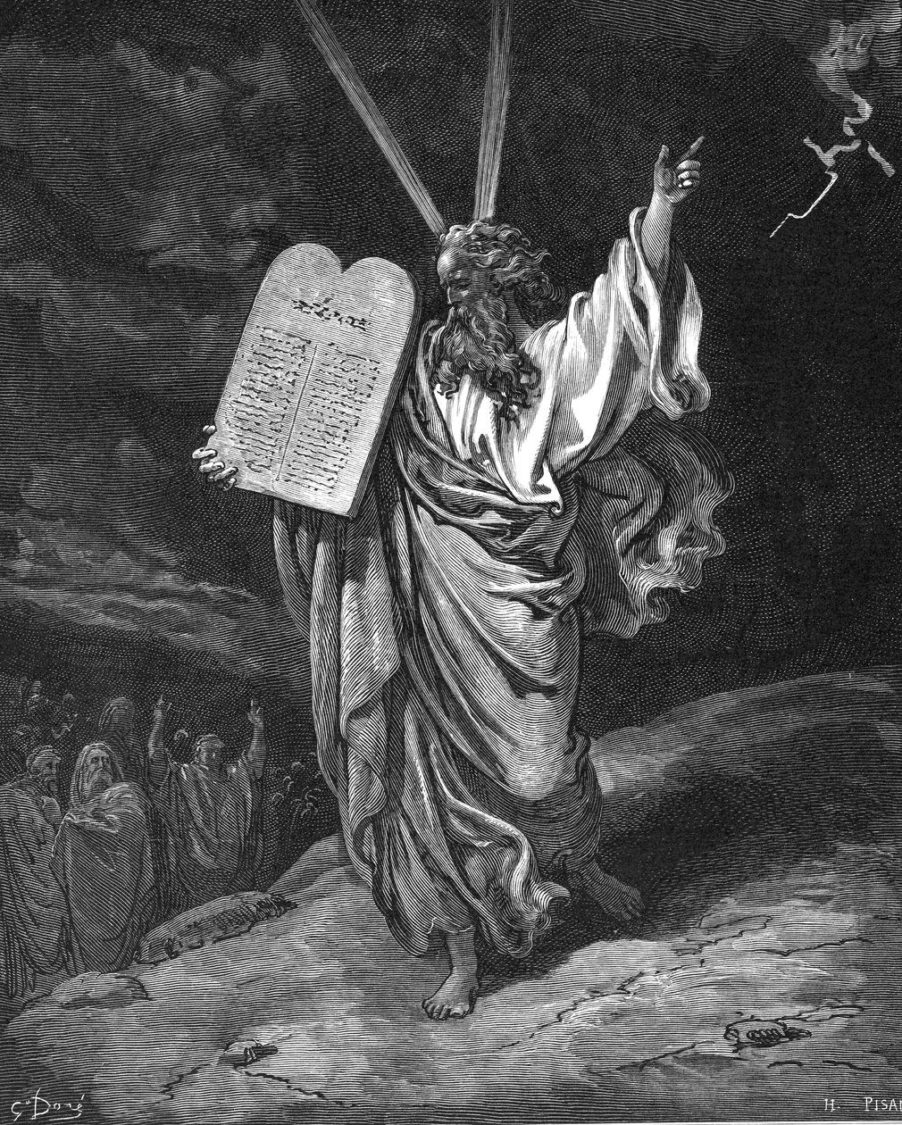 摩西从西奈山下来，带着律法十诫的石板，1866年 作者 古斯塔夫·多尔（Gustave Dore）