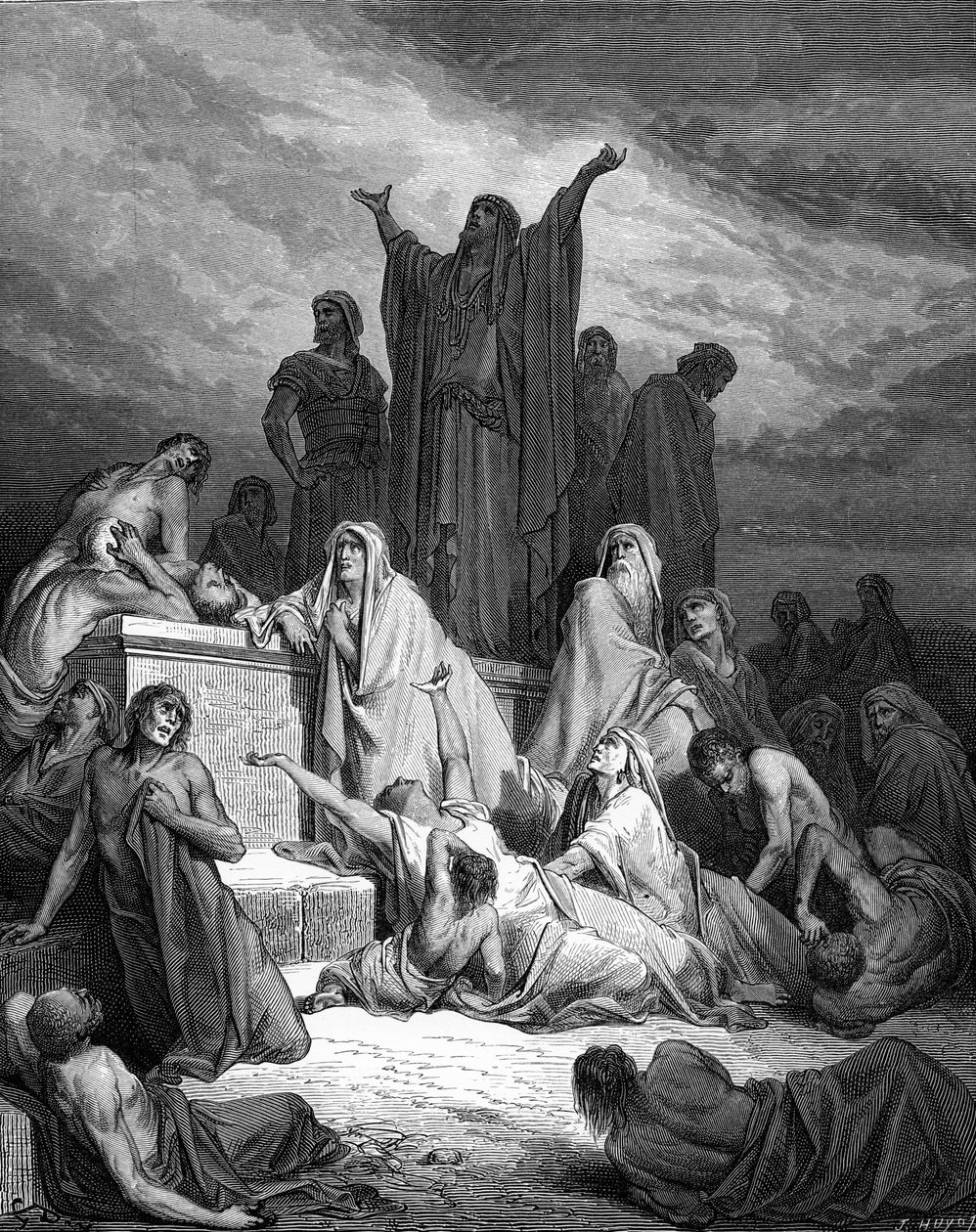 耶路撒冷的瘟疫，多雷的雕刻作品。- 圣经 作者 古斯塔夫·多尔（Gustave Dore）