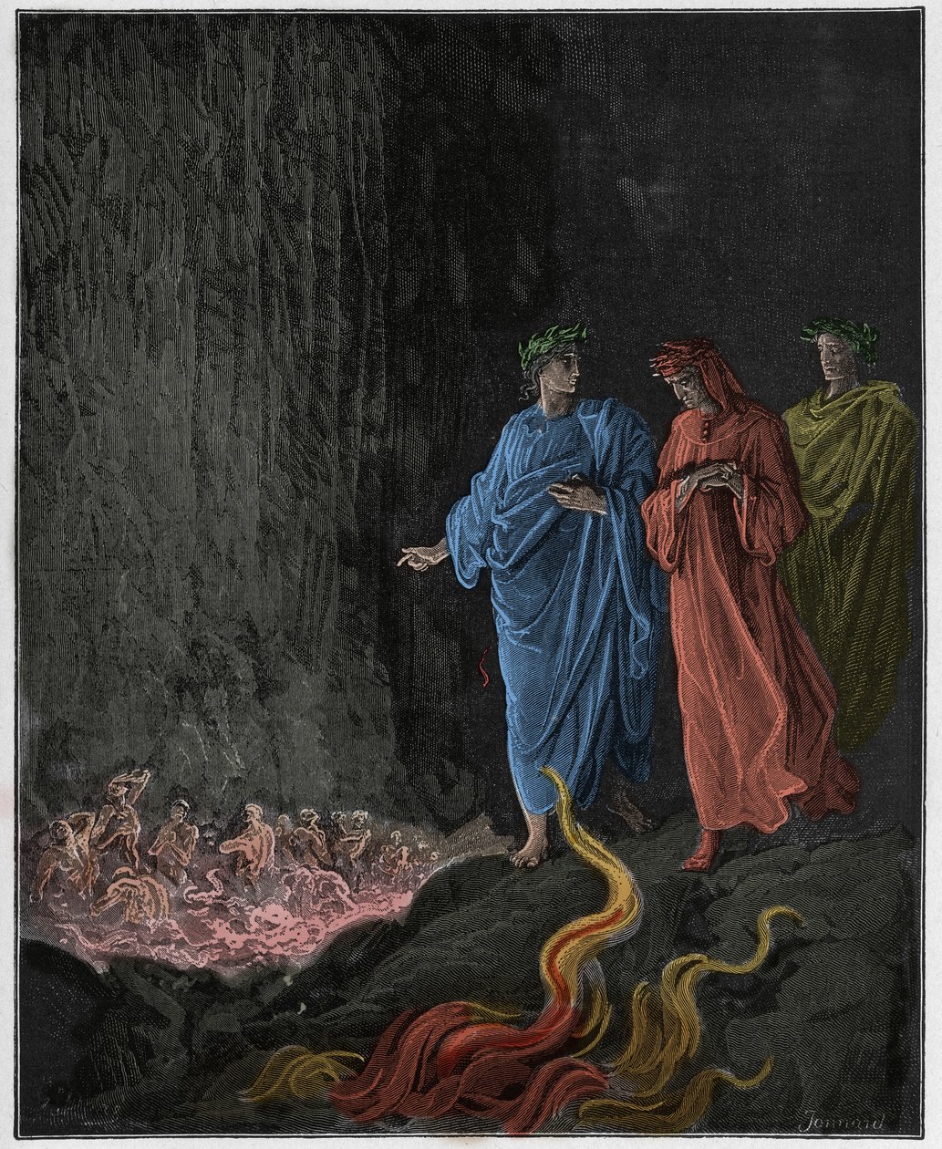 Purgatorio，Canto 25：第七圈中的诗人，来自Dante Alighieri的“神曲”的插图，1885年 作者 古斯塔夫·多尔（Gustave Dore）