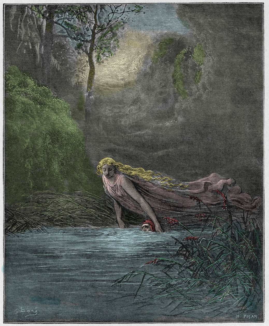 Purgatorio，Canto 31：Dante淹没在Lethe河中，来自Dante Alighieri的“The Divine Comedy”插图，1885年 作者 古斯塔夫·多尔（Gustave Dore）