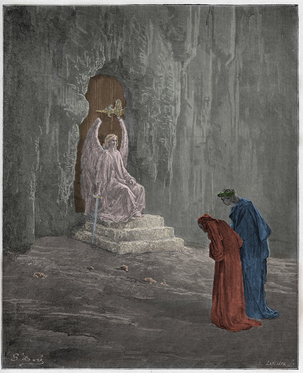 Purgatorio，Canto 9：Dante和Virgil在炼狱的门户，插图来自Dante Alighieri的“神曲”，1885年 作者 古斯塔夫·多尔（Gustave Dore）