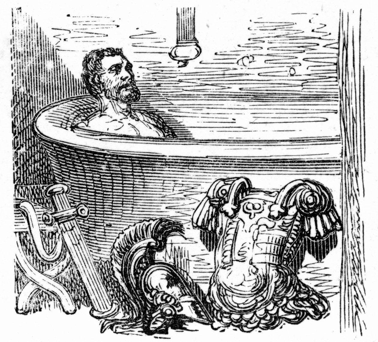 罗马士兵在比戈尔的巴格内尔温泉浴场沐浴：古斯塔夫-多尔（Gustave Dore）为希波吕特-泰恩（Hippolyte Taine）1860 年出版的《比利牛斯之旅》一书绘制的插图。 作者 古斯塔夫·多尔（Gustave Dore）