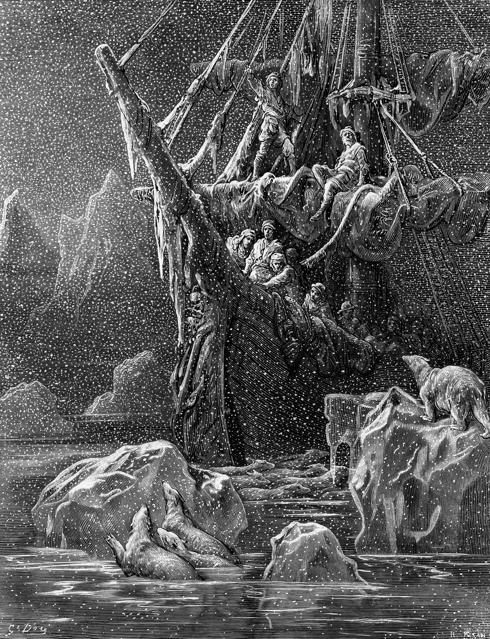 船舶在南极洲，由ST Coleridge的“古代水手的Rime”，由ST Coleridge出版，由纽约Harper und Brothers出版，1876年（木版画） 作者 古斯塔夫·多尔（Gustave Dore）