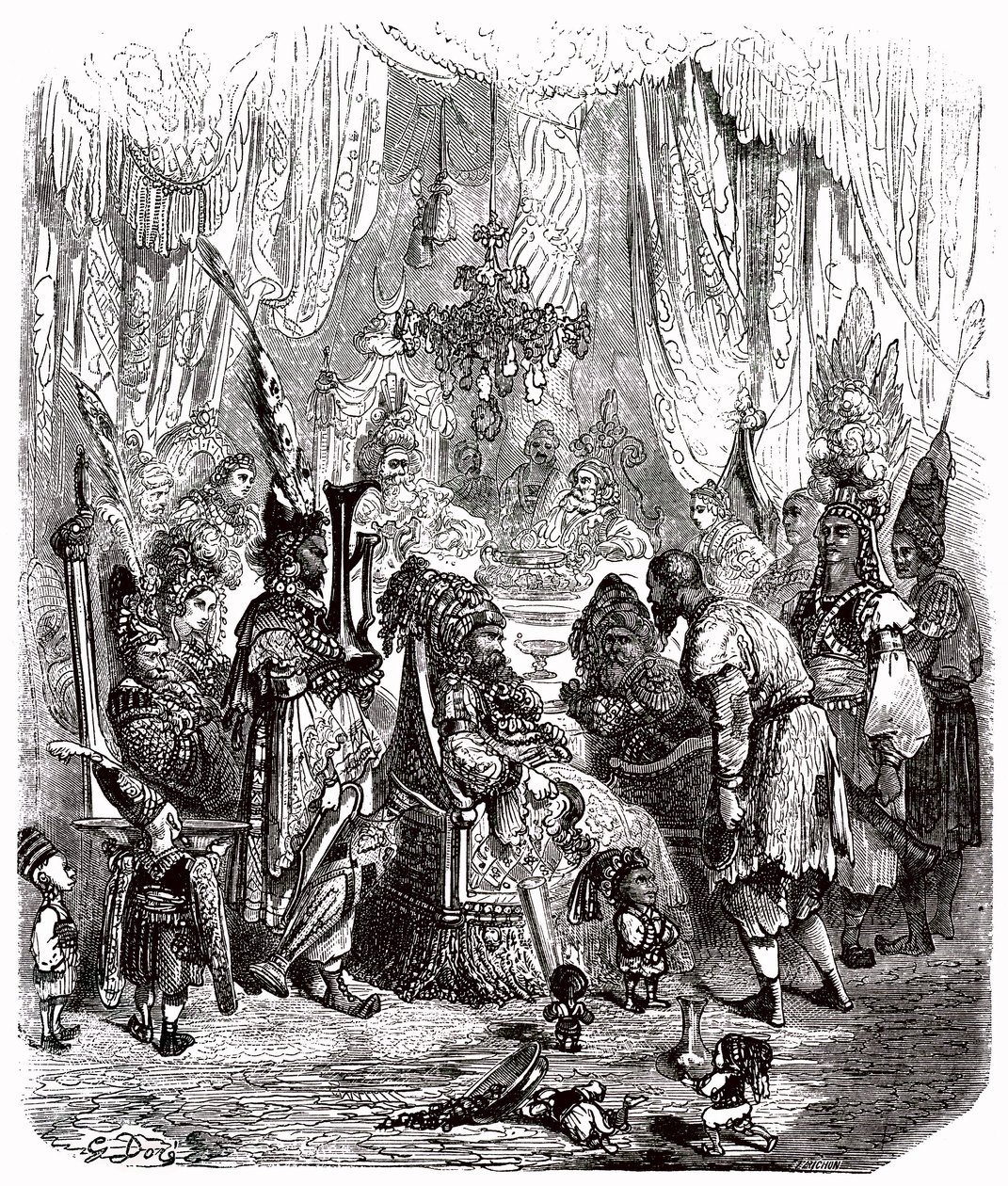 水手辛巴达（Sindbad）--一千零一个（1001）夜晚的故事--插图：古斯塔夫-多尔（Gustave Dore）--麦克斯韦 1865 年版--序言：一个穷乞丐（Hinbad）来到年富力强的辛巴达面前。后者将讲述他的冒险经历 作者 古斯塔夫·多尔（Gustave Dore）