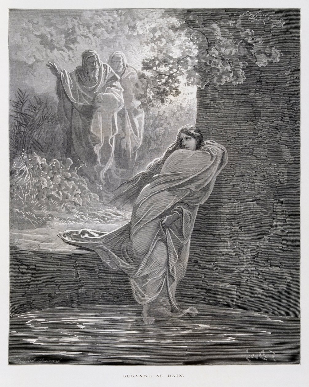 浴池中的苏珊娜（但 13：1-26），插图来自《多尔圣经 作者 古斯塔夫·多尔（Gustave Dore）