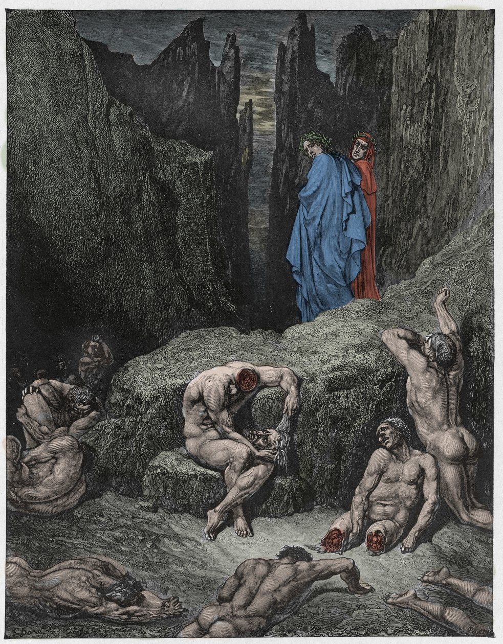 神曲 (La Divina Commedia, La Divine Comedie), Inferno, Canto 29: Virgil 谴责但丁的好奇心 - Dante Alighieri (1265-1321) - Gustave Dore (1832-1883) 的插图 作者 古斯塔夫·多尔（Gustave Dore）