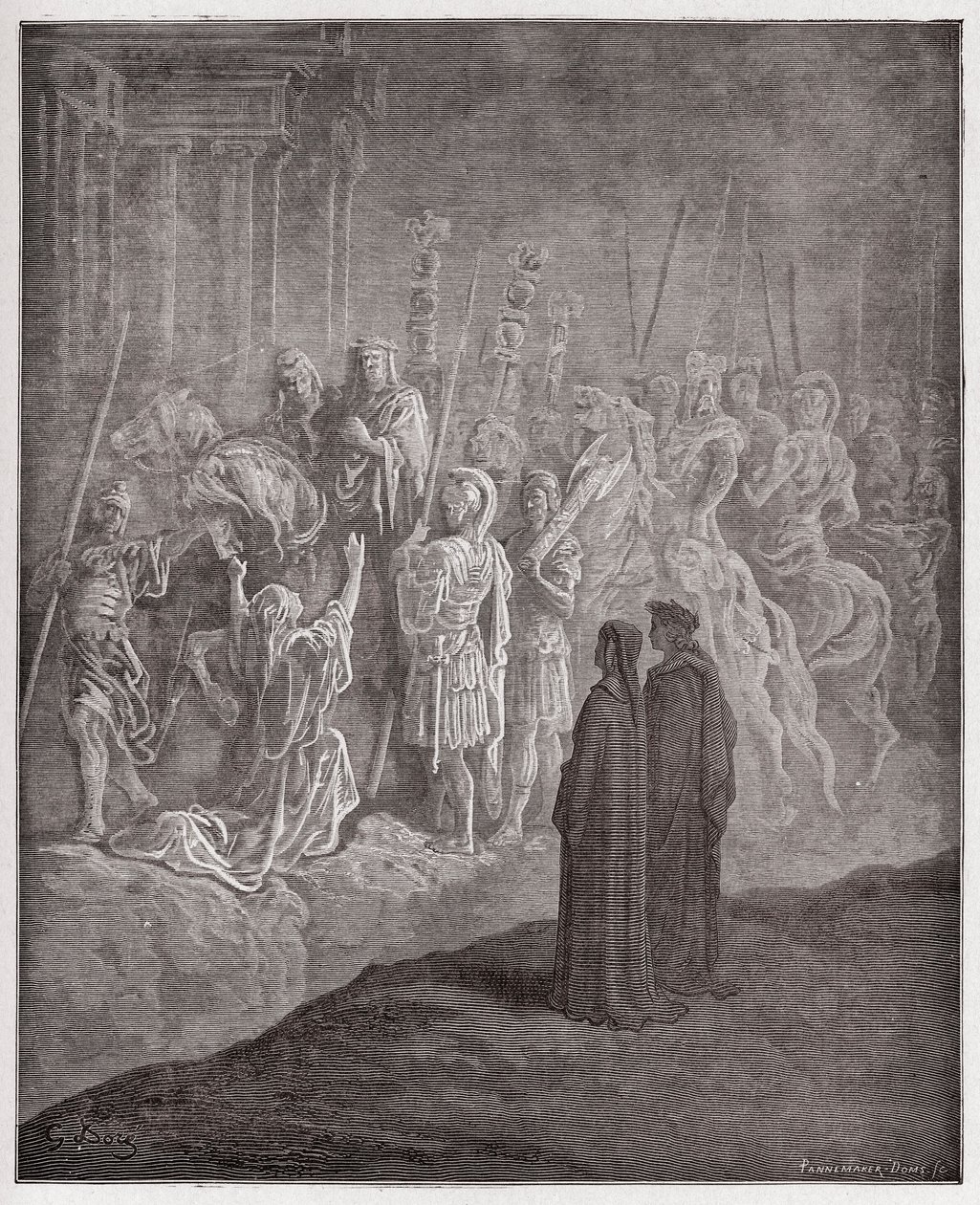 神曲》（La Divina Commedia，La Divine Comedie），《炼狱》，第10节：描绘骄傲的大理石雕塑--作者：但丁-阿里盖里（1265-1321）--插图：古斯塔夫-多尔（1832-1883）。 作者 古斯塔夫·多尔（Gustave Dore）