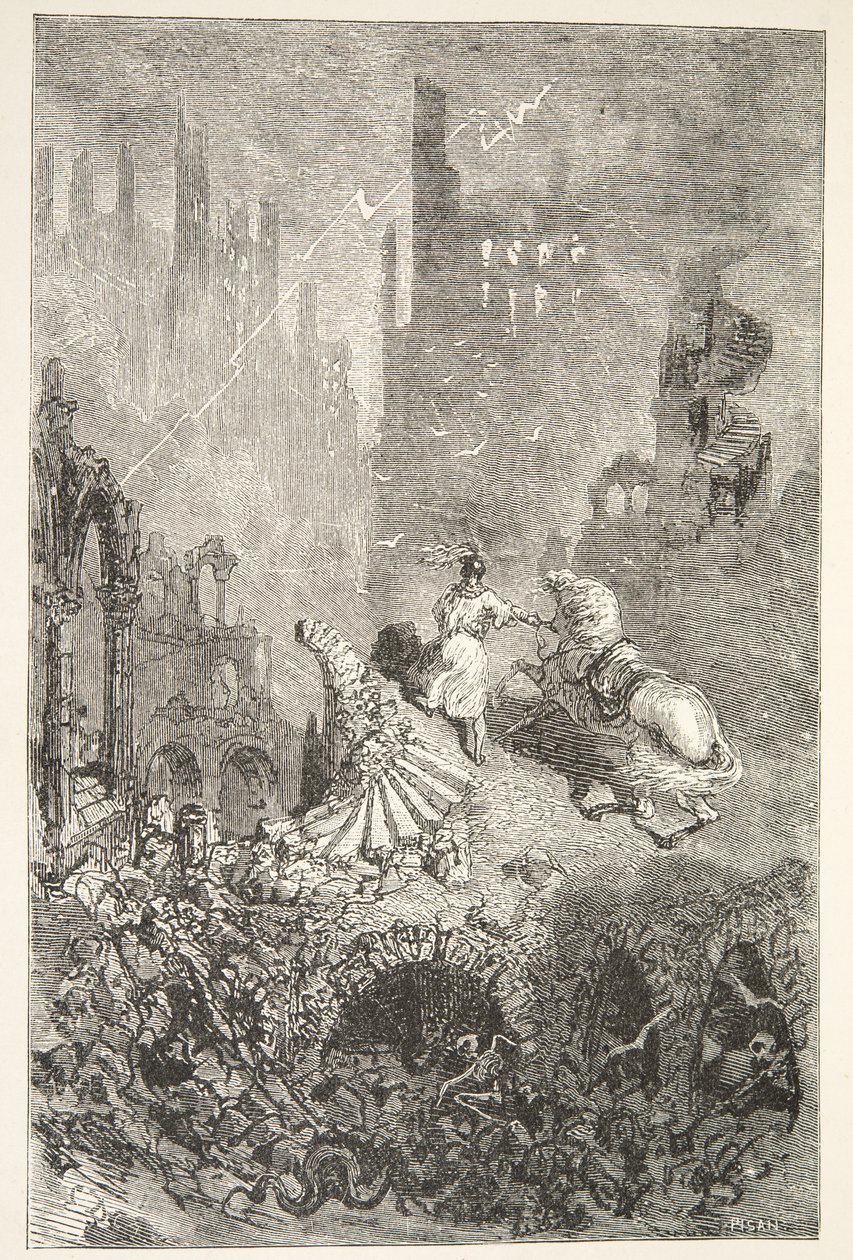 佩勒姆斯城堡的垮台，来自查尔斯亨利汉森的“亚瑟王日的故事”，pub.1898 作者 古斯塔夫·多尔（Gustave Dore）