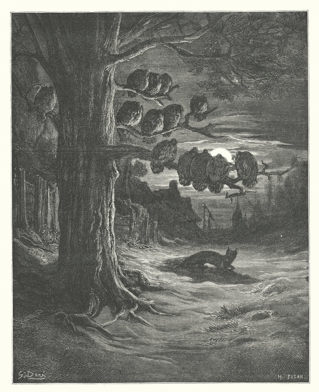 拉封丹寓言狐狸和火鸡》（版画） 作者 古斯塔夫·多尔（Gustave Dore）