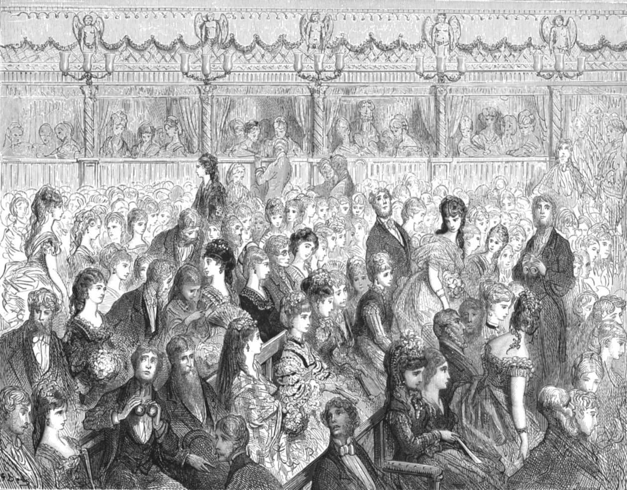 摊位--科文特花园歌剧院》，1872年。   作者 古斯塔夫·多尔（Gustave Dore）