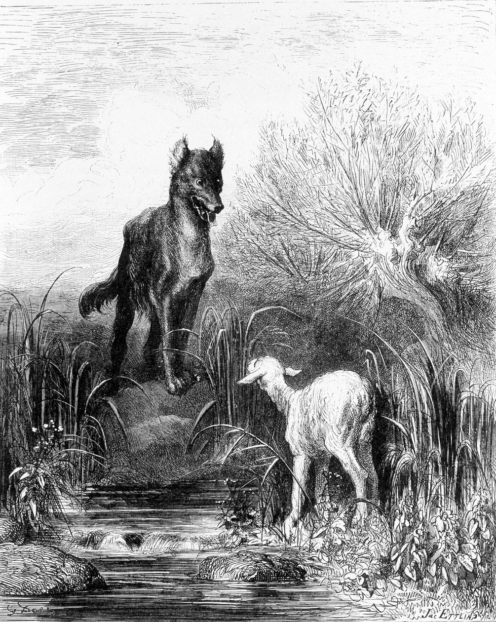 狼和羊 "寓言 "选自多雷的《拉封丹》。 作者 古斯塔夫·多尔（Gustave Dore）