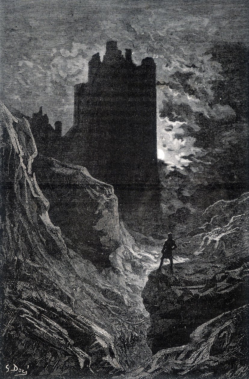 恐惧的城堡 - 古斯塔夫·多雷（Gustave Doré）的恐惧插图，雕刻 作者 古斯塔夫·多尔（Gustave Dore）