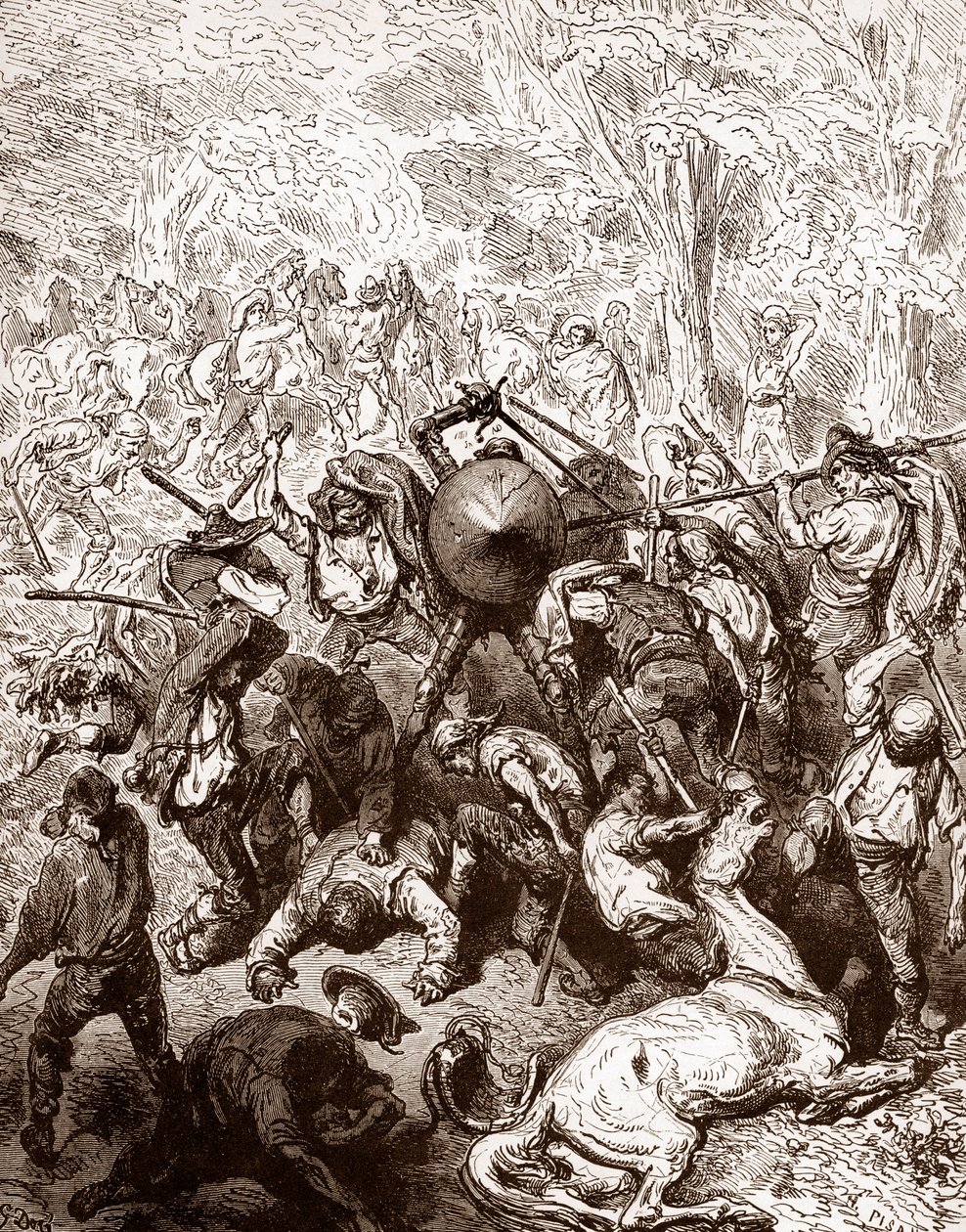 古斯塔夫-多尔（1832-1883 年）为米格尔-德-塞万提斯（1547-1616 年）的《工程师伊达尔戈-唐-吉诃德-德拉芒什》（《吉诃德-吉诃德》）所作的雕刻 1863 年 私人收藏 作者 古斯塔夫·多尔（Gustave Dore）