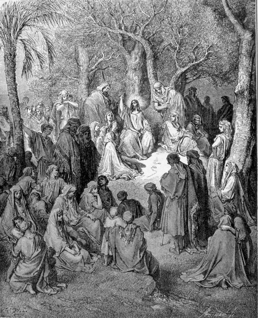 山上的布道：耶稣基督在他所有的门徒面前布道。 Gustave Dore (1832-1883) 1866 年绘制的圣经插图（新约） 作者 古斯塔夫·多尔（Gustave Dore）