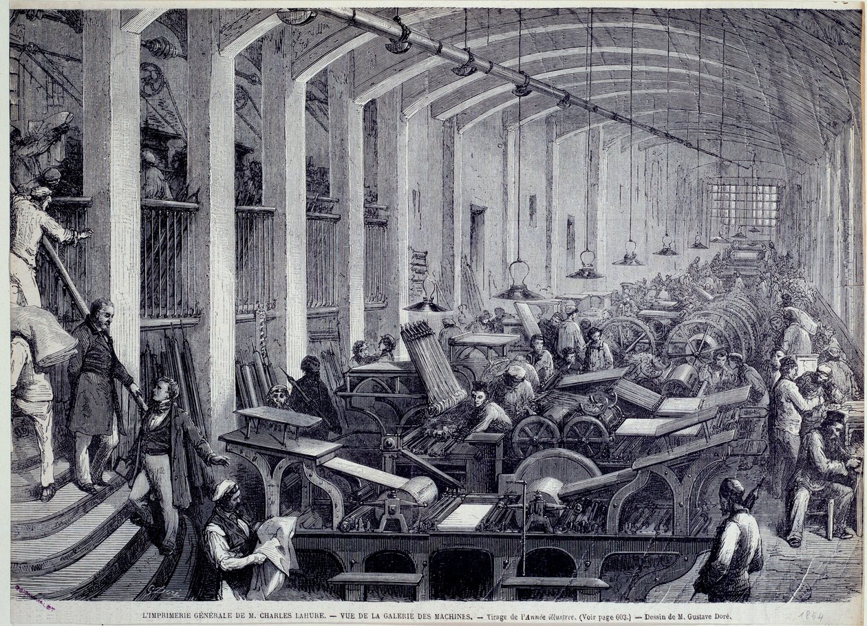View of the printing machine gallery by Charles Lahure Engraving by Gustave Dore (1832-1883) from “” L