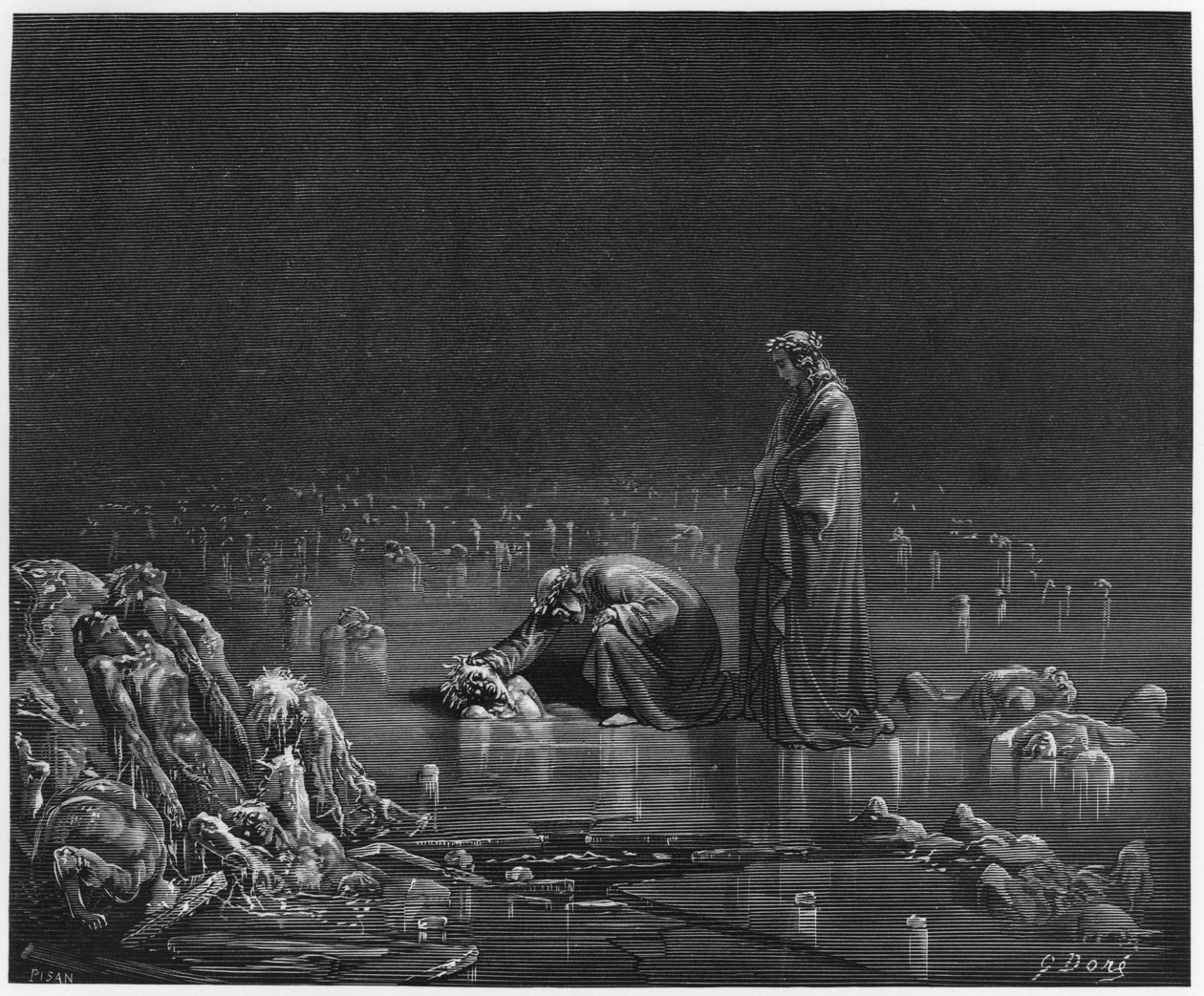 维吉尔（公元前70  -  19年）和但丁，来自“神曲”（Inferno）的插图作者：Dante Alighieri（1265-1321）巴黎，1885年出版 作者 古斯塔夫·多尔（Gustave Dore）