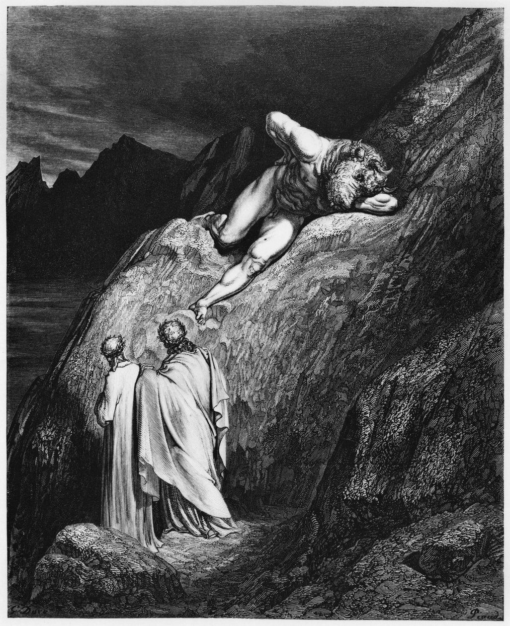 维吉尔（公元前70  -  19年）和但丁，来自“神曲”（Inferno）的插图作者：Dante Alighieri（1265-1321）巴黎，1885年出版 作者 古斯塔夫·多尔（Gustave Dore）