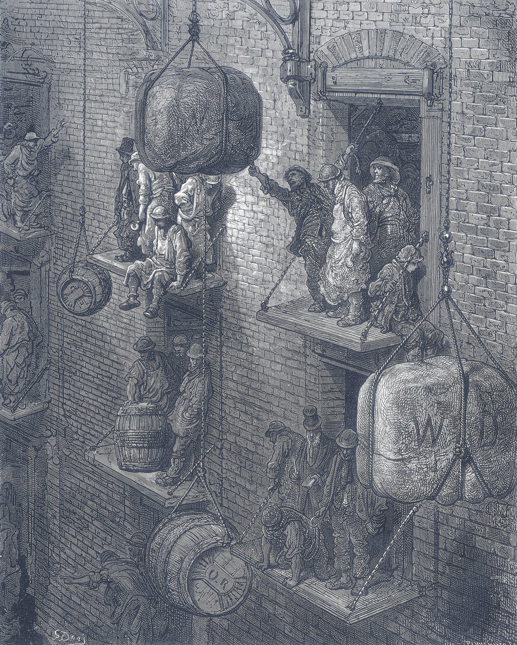 伦敦市的仓库。选自 Gustave Dore 和 Blanchard Jerrold London：1872 年伦敦朝圣之旅。 作者 古斯塔夫·多尔（Gustave Dore）