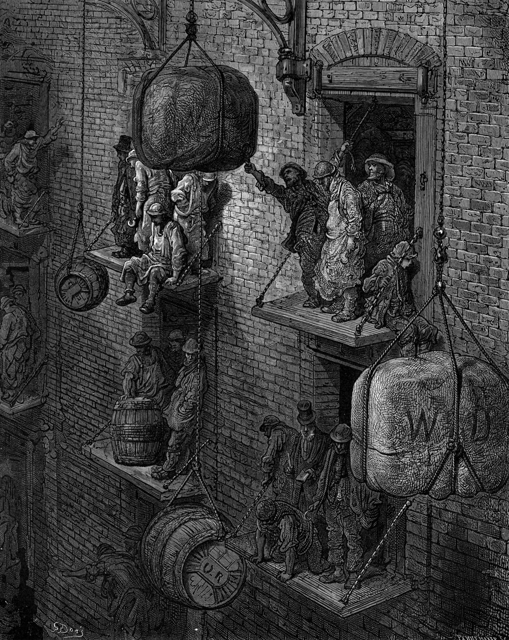 古斯塔夫-多雷的《城市中的仓库》。 作者 古斯塔夫·多尔（Gustave Dore）