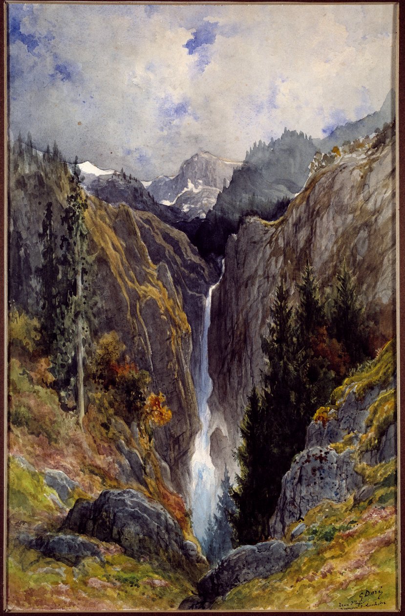Lys 山谷地狱洞的瀑布。 古斯塔夫·多尔 (1832-1883) 的绘画 作者 古斯塔夫·多尔（Gustave Dore）