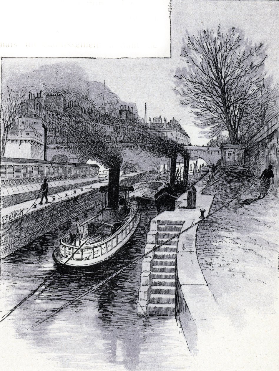 巴黎蒙娜丽莎酒店前塞纳河船闸的拖船 古斯塔夫-弗雷彭（1849-1923 年）绘制的圣茹尔图 作者 古斯塔夫·弗赖蓬（Gustave Fraipont）