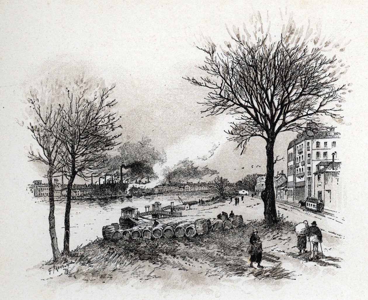 塞纳河畔伊夫里 (Ivry-sur-Seine) 视图，由 Gustave Fraipont (1849-1923) 在圣儒尔绘制 作者 古斯塔夫·弗赖蓬（Gustave Fraipont）