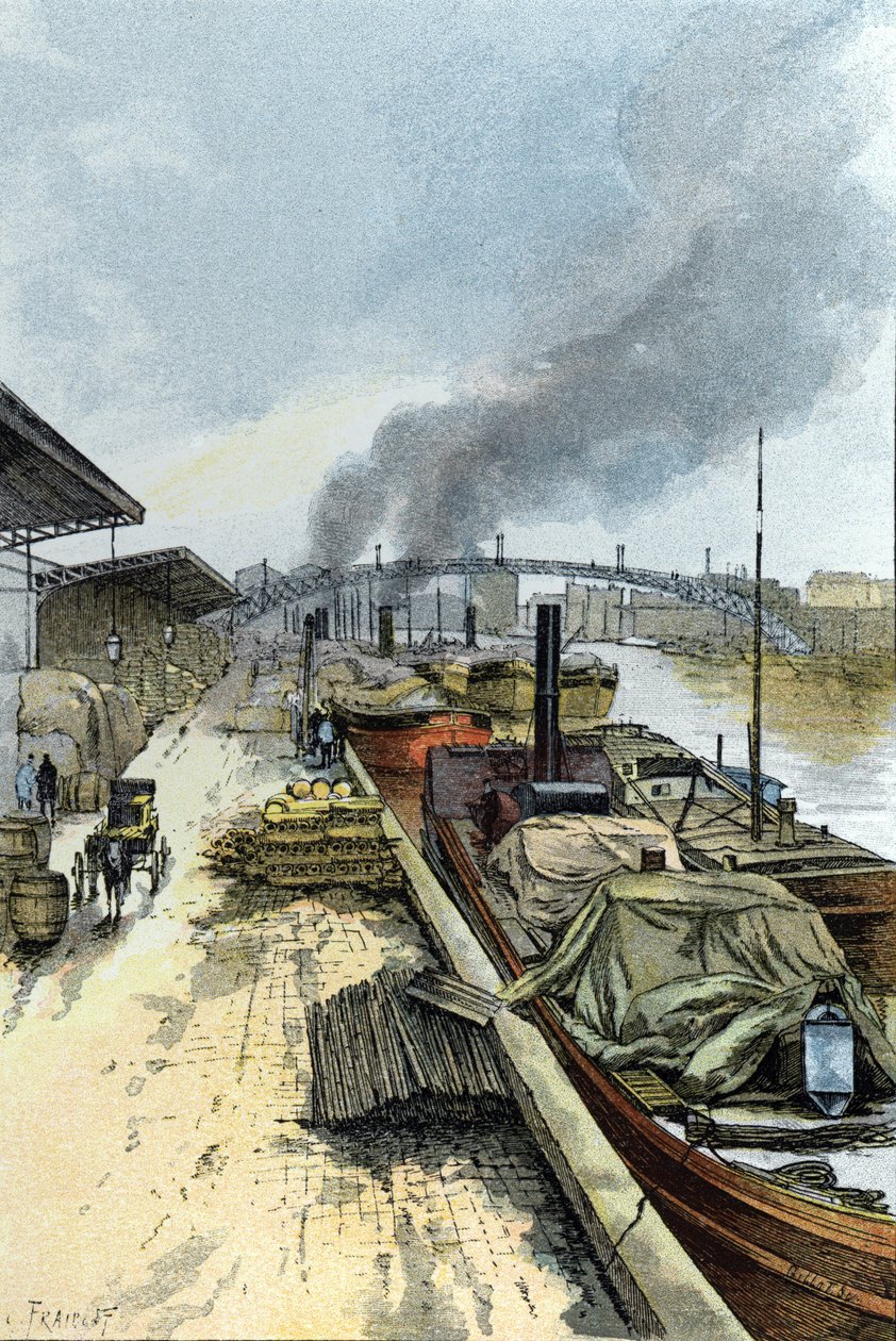 巴黎维莱特运河风景图 古斯塔夫-弗雷彭（1849-1923 年）在圣茹伊尔绘制的图画 作者 古斯塔夫·弗赖蓬（Gustave Fraipont）
