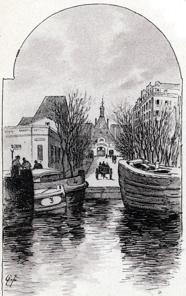 View of the Hospital Saint-Louis in Paris from canal Saint-Martin, Paris Drawing by Gustave Fraipont (1849-1923) from Saint-Juirs