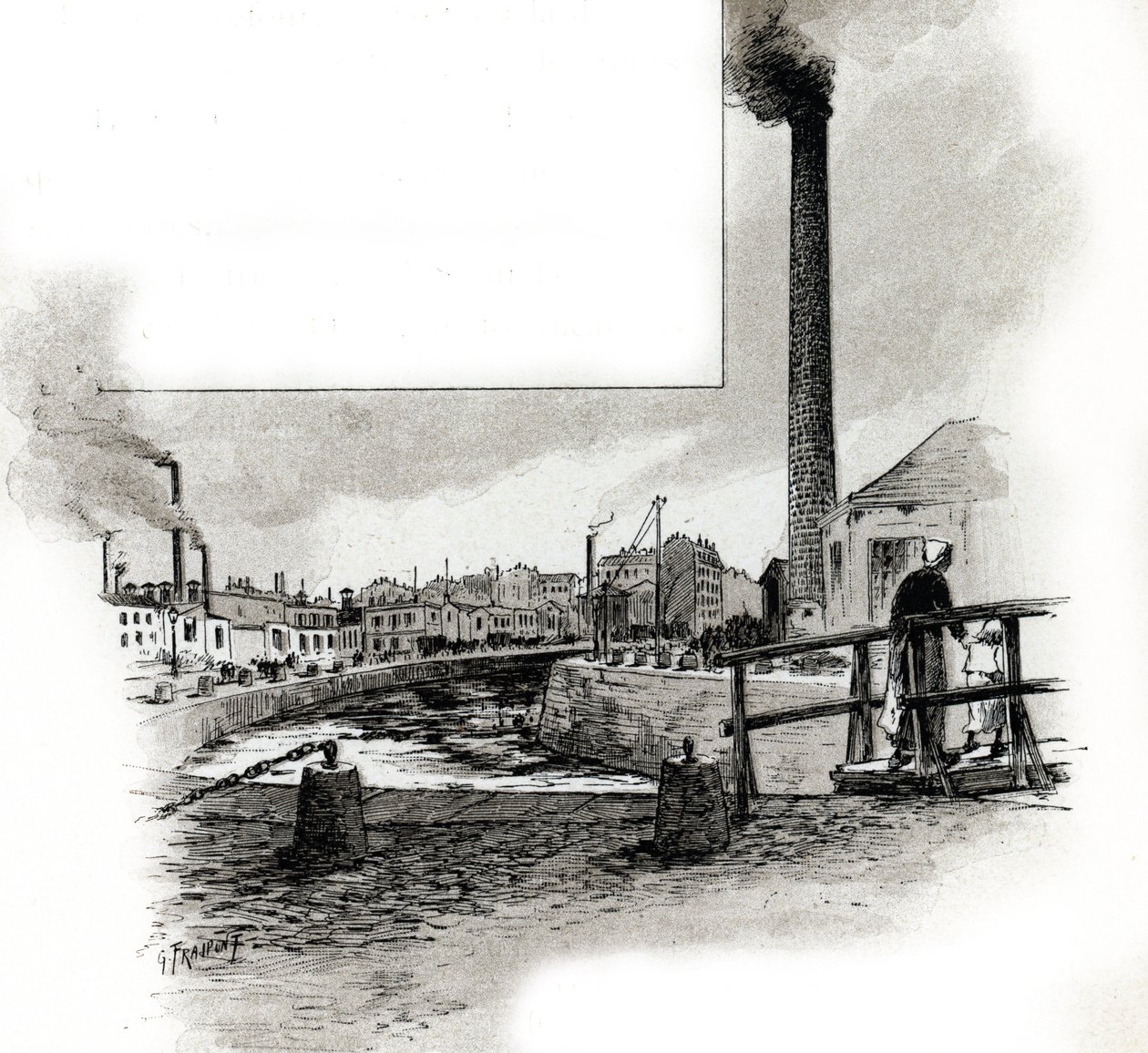 View of the dry riverbed of canal Saint-Martin during the cleaning period Drawing by Gustave Fraipont (1849-1923) draws from “La seine a travers Paris” by Saint-Juirs   1439580   zh       chinese Successfully Translated  Original: The Church of All Souls,  作者 古斯塔夫·弗赖蓬（Gustave Fraipont）
