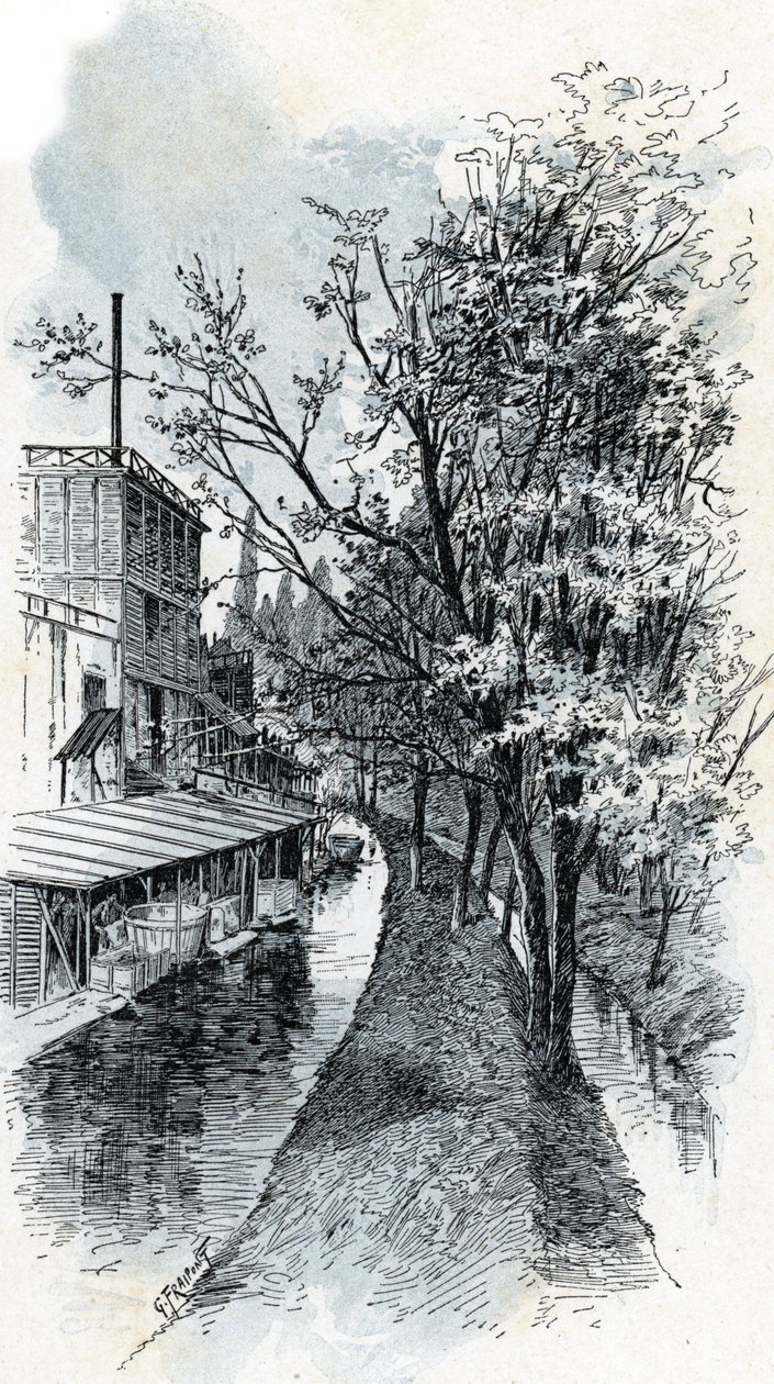 从巴黎意大利大道眺望两条比夫勒河 古斯塔夫-弗拉蓬（1849-1923 年）根据圣儒尔的作品《穿越巴黎的塞纳河》绘制的图画 作者 古斯塔夫·弗赖蓬（Gustave Fraipont）