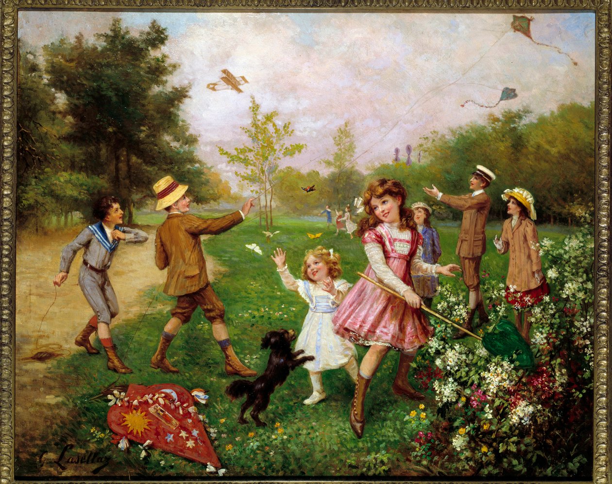 The Butterfly Hunt. Painting by Gustave Francois Lasellaz (1848-1910) 作者 古斯塔夫·弗朗索瓦·拉斯拉兹（Gustave Francois Lasellaz）