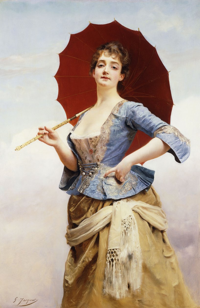 一位戴着阳伞的女士， 作者 古斯塔夫·雅克（Gustave Jacquet）