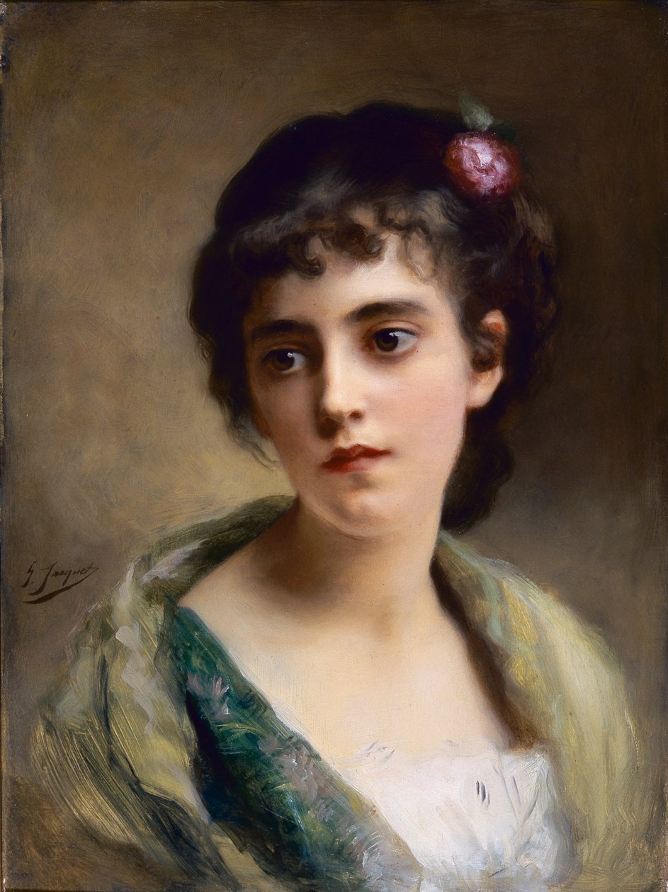 女孩头像（面板油画） 作者 古斯塔夫·雅克（Gustave Jacquet）