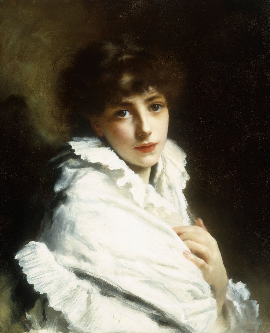 白色的年轻女孩的肖像 作者 古斯塔夫·雅克（Gustave Jacquet）