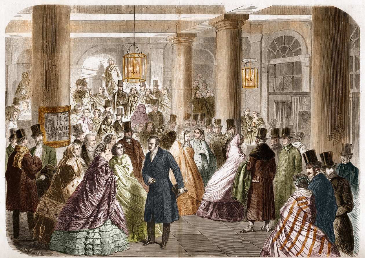 意大利剧院（Salle Ventadour）于1858年在巴黎发布。古斯塔夫-雅内的绘画作品，雅赫的雕刻作品。 作者 古斯塔夫·珍妮特（Gustave Janet）