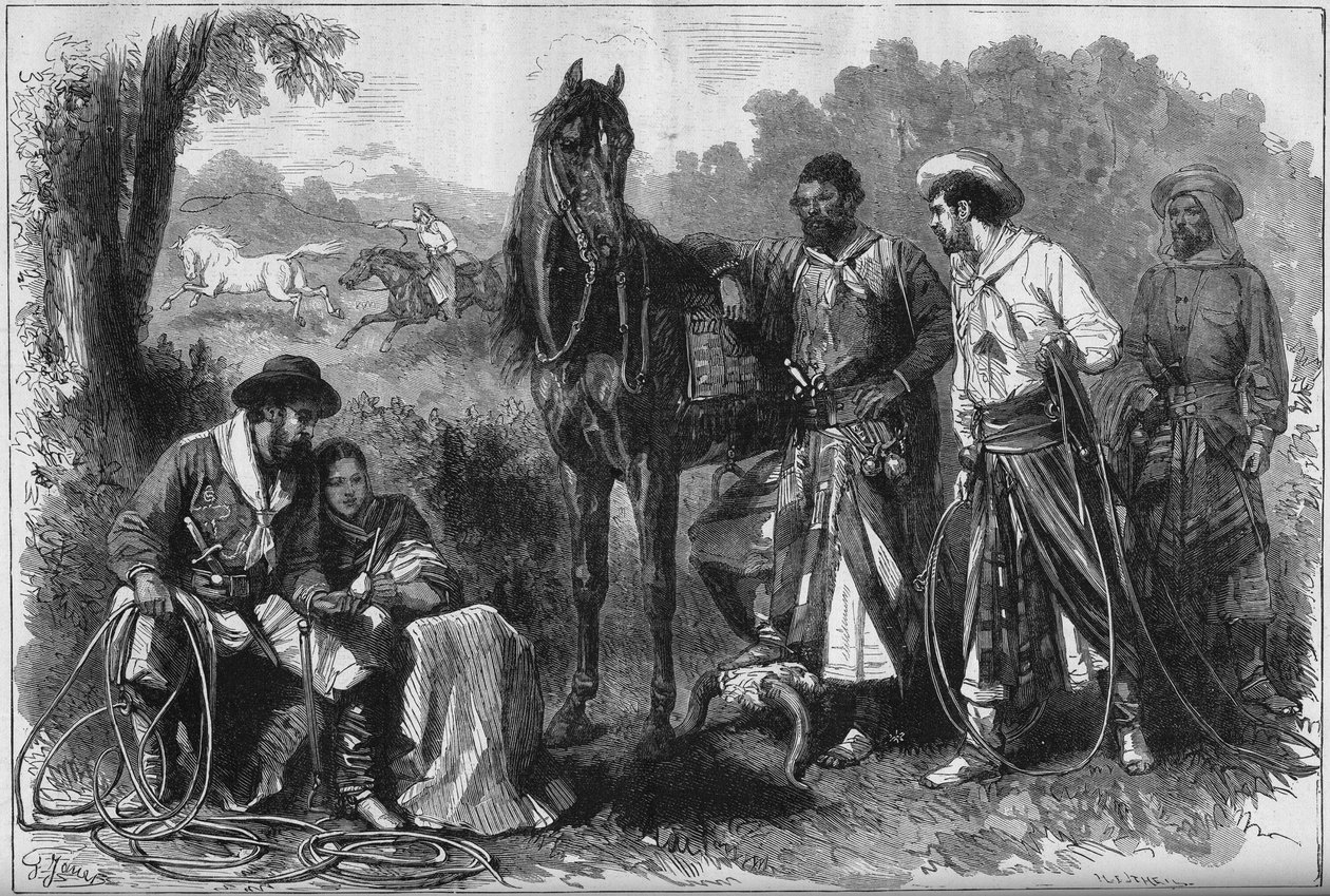 1878年在巴黎举行的世界博览会。南美高加索人在适应性花园。古斯塔夫-雅内在8月17日《图解世界》第1116期上的版画。 作者 古斯塔夫·珍妮特（Gustave Janet）