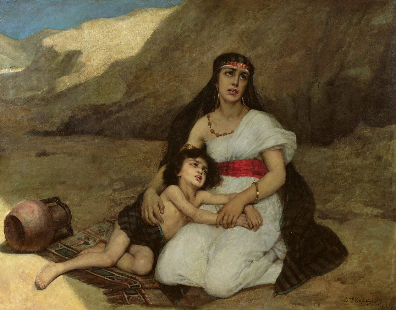 阿拉伯妇女和她的孩子，1877年 作者 古斯塔夫·克拉班斯基（Gustave Krabansky）