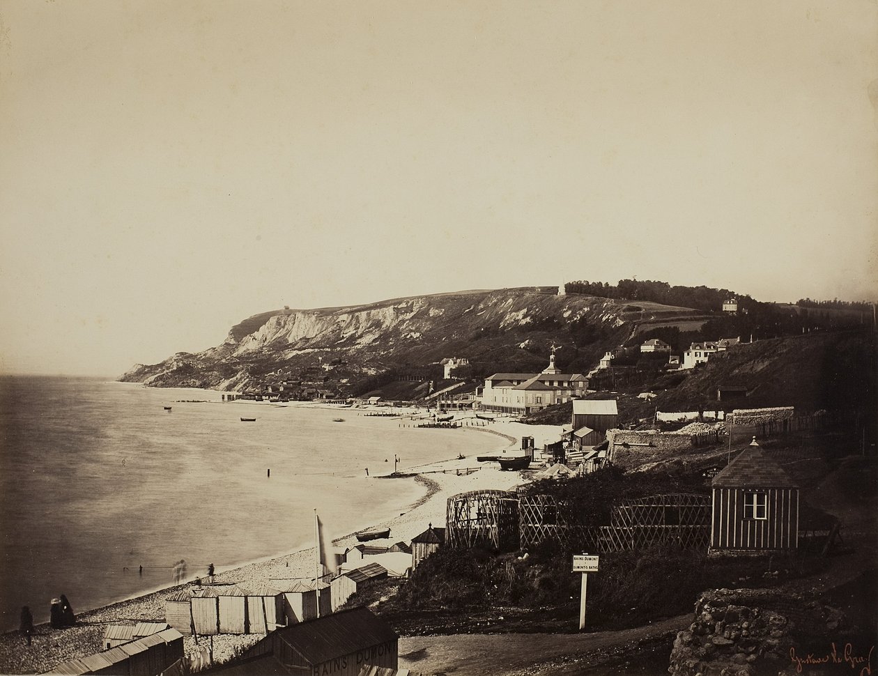 Sainte-Adresse的海滩和Dumont浴场，1856-57年 作者 古斯塔夫·勒格雷