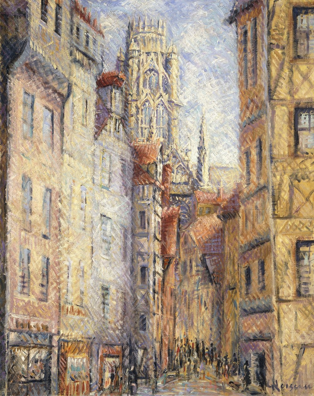 鲁昂，教堂旁的一条街； Rouen，rue avec L“ Eglise，约1920年 作者 古斯塔夫·洛索（Gustave Loiseau）