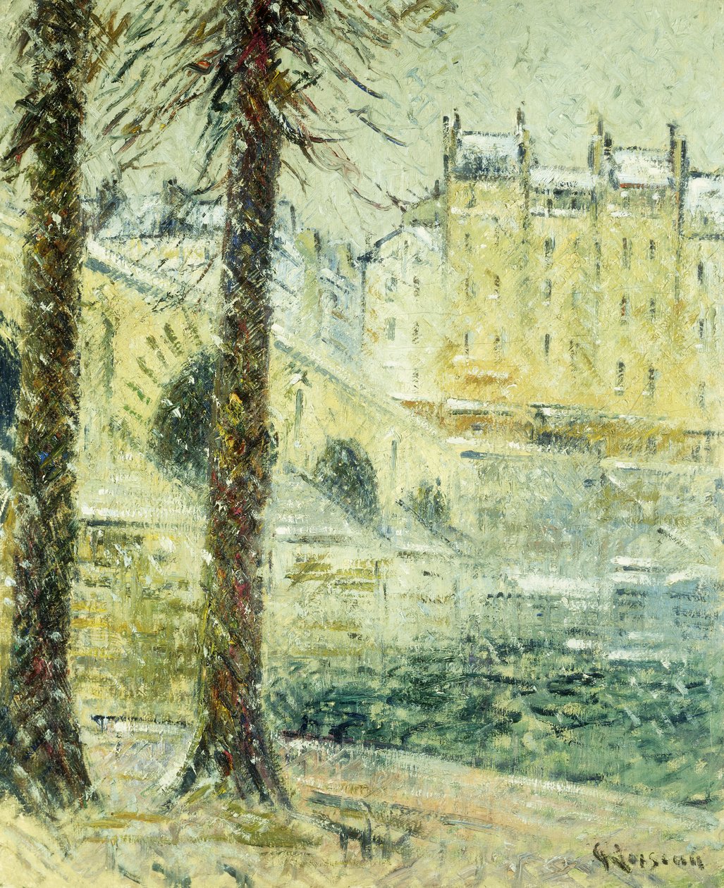 雪中的杜邦玛丽； Le Pont Marie，《雪的影响》，约1926年 作者 古斯塔夫·洛索（Gustave Loiseau）