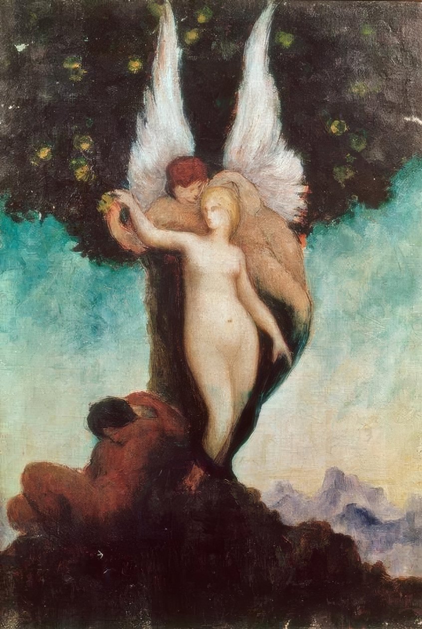 与古董主题的虚构场景。带翅膀的星羽 作者 古斯塔夫·莫罗（Gustave Moreau）