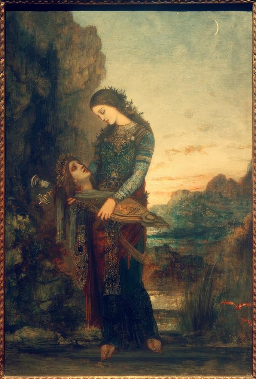 年轻的色雷斯人与奥菲斯的头 作者 古斯塔夫·莫罗（Gustave Moreau）