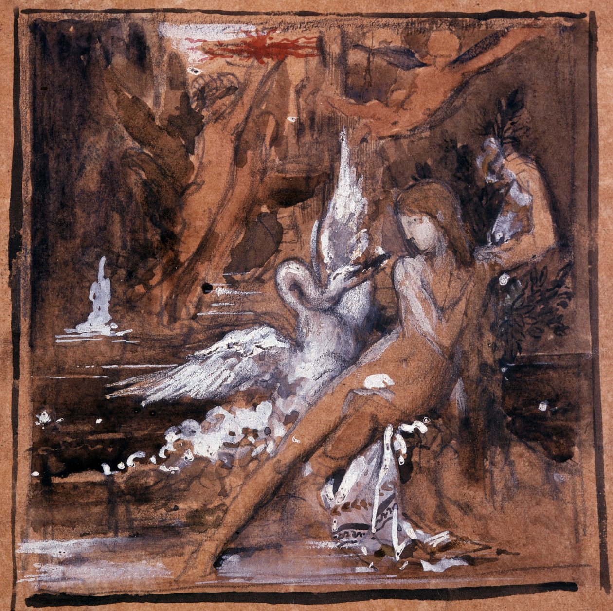 莱达和天鹅。古斯塔夫-莫罗（1826-1898）的绘画作品。 作者 古斯塔夫·莫罗（Gustave Moreau）