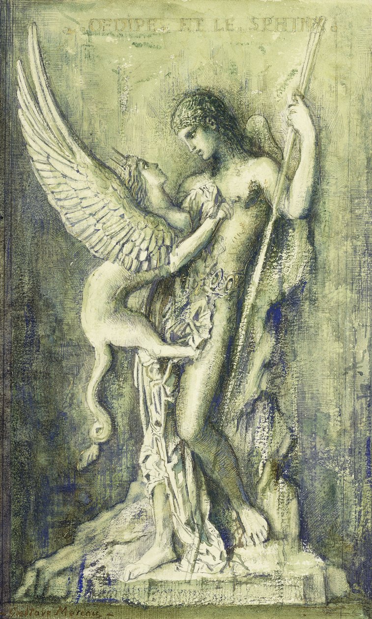 俄狄浦斯和狮身人面像； Oedipe et le Sphinx， 作者 古斯塔夫·莫罗（Gustave Moreau）