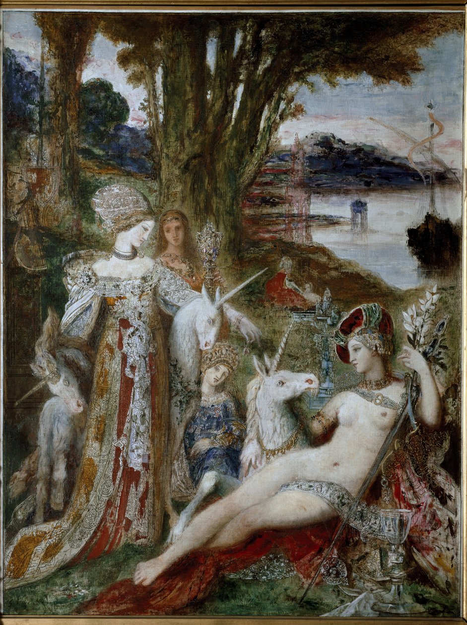 独角兽 - 布面油画，约1885年 作者 古斯塔夫·莫罗（Gustave Moreau）