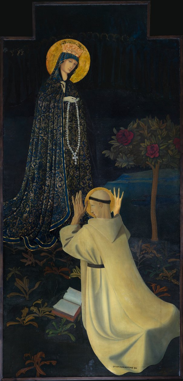 教区教堂（Parochiekerk Sint-Martinus）。"圣母从圣多米尼克手中接过玫瑰经"。Gustave van de Woestijne。1900. 作者 古斯塔夫·范·德·沃伊斯泰因